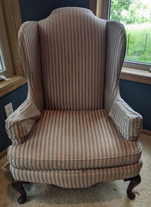lot 23 image: Highland House of Hickory Inc. Wingback Chair - CreamGreenBeige