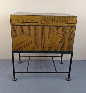 lot 74 image: Pier 1 Imports Small Beethoven Decorative Trunk on Black Metal Stand