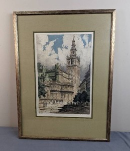 lot 70 image: Framed Art Etching of Seville by Rudolf Veit with Certificate of Authenticity