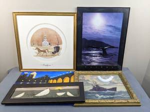 lot 72 image: Collection of 5 Art Pieces, Framed and Canvas