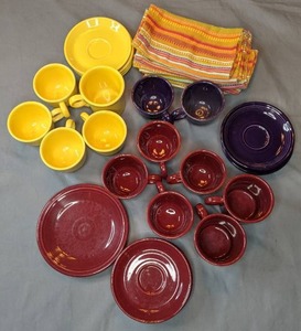 lot 61 image: Fiesta Dishes (24 Pieces) in Multiple Colors with Matching Cloth Napkins