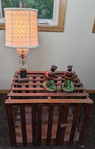 lot 111 image: Vintage Home Decor Pair of Ceramic Pheasants, Lamp, and Lobster Cage