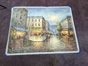 lot 125 image: Large Stunning Unframed Oil Painting on Canvas City View of Paris 30.5 W x 50.75 L