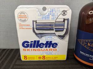 lot 39B image: 12 Total Brand New Gillette Skinguard Razor Blades and a King C. Gillette Beard & Face Wash