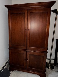 lot 10 image: Solid Wood Armoire Measuring 41 X 42 Wide By 25 Deep And 76 Inches High With Power Hook Up