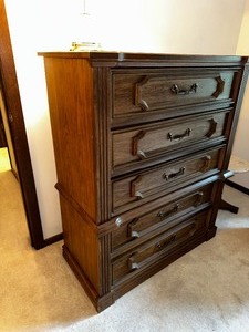 lot 20 image: MCM Solid Wood Five Shelf Dresser Measuring 40 Wide By 19 Deep By 48 Tall