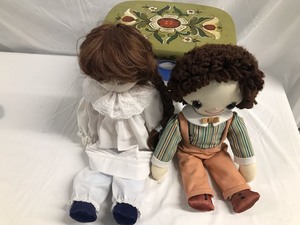 lot 94 image: Pair Of Vintage Cloth, Baby Dolls, And Hand Painted Rose Mall Stool