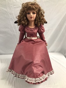 lot 95 image: Antique Porcelain And Cloth Doll With Chairs Measuring 26 Long