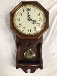 lot 97 image: Vintage Wood Pendulum Wall Clock Measuring 17 X 9