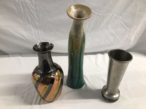 lot 111 image: Three Vases Including One Norse Tinn Pewter Vase
