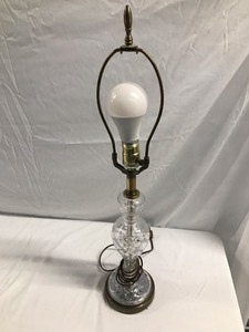 lot 78 image: Vintage Cut Class And Brass Like Table Lamp Measuring 25 12 Tall Missing Shade