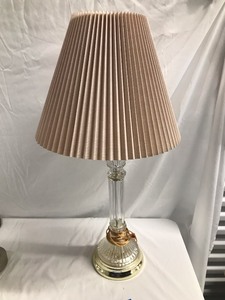 lot 90 image: Cut Glass And Brass Like Base Table Lamp Measuring 27 Tall