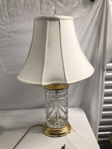 lot 91 image: Heavy Waterford Cut Crystal And Brass Like Vintage Table Lamp 28 Tall