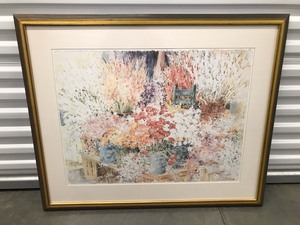 lot 58 image: Framed Print Watercolor Flowers Market By Beth And Edelberg Measuring 36 X 31