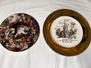 lot 122 image: Vintage 1992 Victorian Christmas Memories A Visit From St. Nicholas Collectible Plate and 100th Anniversary Plate of St. Marys Help of Christmas St. Augusta, MN 1873-1973 Plate