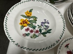 lot 124 image: Mikasa Maxima Super Strong, Fine China, Calm Summer Symphony - Freezer to Oven and Microwave Safte Dishwasher Proof Chip Resistant China Set - 9 Dinner Plates, 8 Soup Bowls, 7 Cereal Bowls, 9 Fruit Bowls, 9 Salad Plates, 9 Cups and Saucers