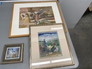 lot 154 image: Three Pieces Of Framed Abstract Art Measuring 19 x 22, 16 X 14 And 6 12 X 6 12