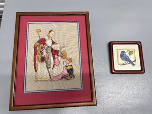 lot 162 image: Two Framed Pieces Of Needlepoint Artwork, One Measuring 6 X 6 Another Measuring 17 X 14