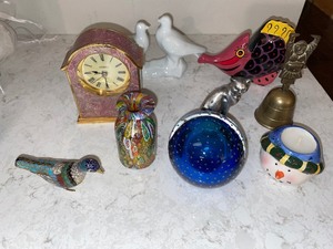 lot 47 image: Variety of Small Decor, Murano Glass, Small Clock, Glass Ball and More