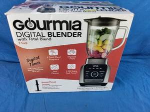 lot 136 image: Gourmia Digital Blender with 8 Total Blend Programs, 4 Speeds & Round-Plated Tamper Gray