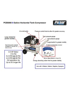 lot 233 image: New Pulsar 6-Gallon Horizontal Electric Air Compressor