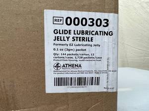 MSRP $200  1 Case (1728 packets per case) NEW Athena Medical Products 000303 144-Packets 0.1 oz. Sterile Glide Lubricating Jelly - Formerly EZ Lubricating Jelly
