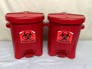 Lot of 2 Eagle 943-BIO 6-Gallon Combustible Biohazard Waste Container with Foot Pedal Open Close Lid