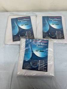 Lot of 3 NEW Royal Mystique 60 x 80 16 Deep Heavy Gauge Vinyl Zippered Mattress Protector with Reinforced Zipper - Size Queen White