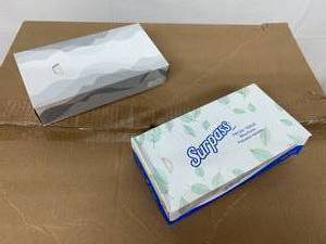Large Lot of 65 NEW Mixed Brand Georgia-Pacific GP Pro Facial Tissue and Kimberly-Clark 2-Ply Surpass Facial Tissues