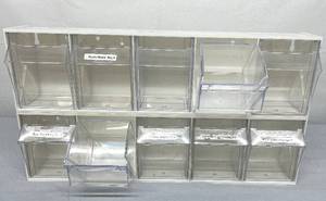 Lot of 2 Quantum Storage Systems QTB305 Clear Tip Out Bins - White - In Great Condition