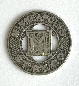 lot 9 image: Neat Vintage Lot - Belgium Leopold III 1944 (One Franc) Zinc and a 1920 Minneapolis ST. RY. Co Transit Token