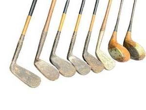 lot 64 image: Neat Lot of Hickory Shaft Golf Clubs - Wilson Success Matched PutterMashieMashie Niblick, 2 IronSpalding 3 MashieG.O. Simpson Burke Ranger Wood SpoonWilson Driver