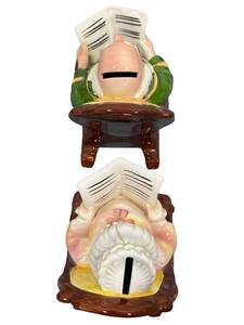 lot 113 image: Vintage 7 Lefton Ceramic Grandma & Grandpa Retirement Fund Rocking Chair Money Banks in Nice Condition