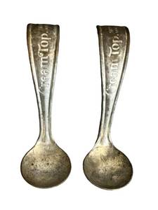 lot 133 image: Antique and Vintage Glass Milk Bottles in 1 Quart, 1 Pint, 12 Pint Sizes and Two 1925 Cream Top Milk Cream Spoons