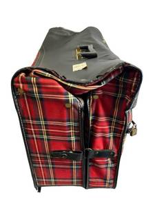 lot 134 image: Vintage Air Cruise Plaid Garment Travel Bag and New Old Stock Jumbo 16 Dress Bag in Harvest Gold