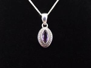 .925 Sterling Silver Marquise Cut Amethyst Pendant Necklace