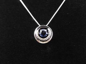 .925 Sterling Silver Diamond Accented Dancing Sapphire Crystal Pendant Necklace