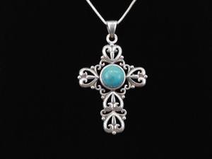 .925 Sterling Silver Sleeping Beauty Turquoise Cabochon Pendant Heart Necklace
