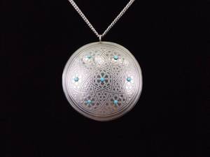 .925 Sterling Silver Turquoise Accented Etched Celtic Pendant Necklace