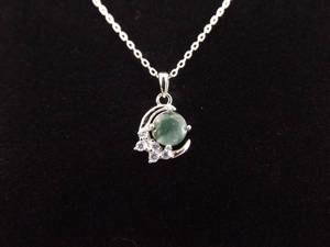 NEW .925 Sterling Silver Crystal Accented Moss Agate Pendant Necklace
