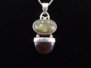 .925 Sterling Silver Labradorite and Carnelian Pendant Necklace