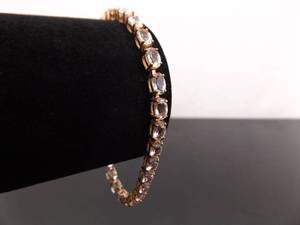 .925 Sterling Silver Oval Cut Crystal Rose Gold Vermeil Bracelet