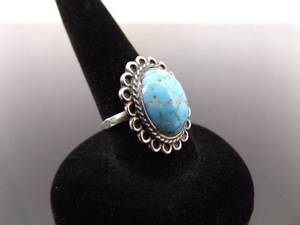 .925 Sterling Silver Turquoise Cabochon Ring Size 5