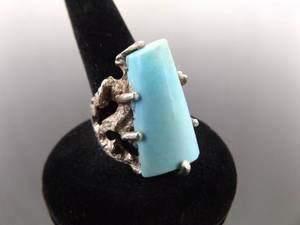 .925 Sterling Silver Raw Turquoise Cabochon Artisan Ring Size 7