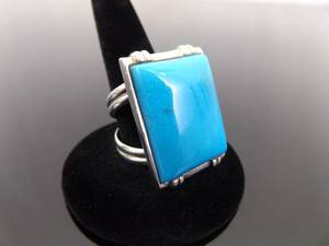 .925 Sterling Silver Sleeping Beauty Turquoise Cabochon Ring Size 7.75