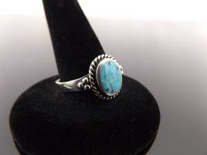 .925 Sterling Silver&nbspInlayed Turquoise Cabochon Ring Size 7.5