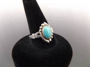 .925 Sterling Silver&nbspTurquoise Cabochon Ring Size 6