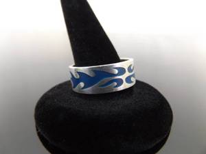.925 Sterling Silver Inlayed Flare Band Ring Size 9.5