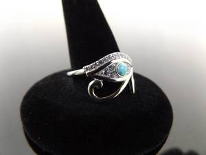NEW .925 Sterling Silver Opal Crystal Cabochon Eye of Horus Ring Size 8