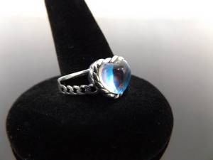 NEW .925 Sterling Silver Moonstone Crystal Heart Ring Size 8
